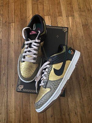 Nike Dunk Low PRM Dia De Muertos Gold Black FQ8148-010 Size 9.5 Women NIB