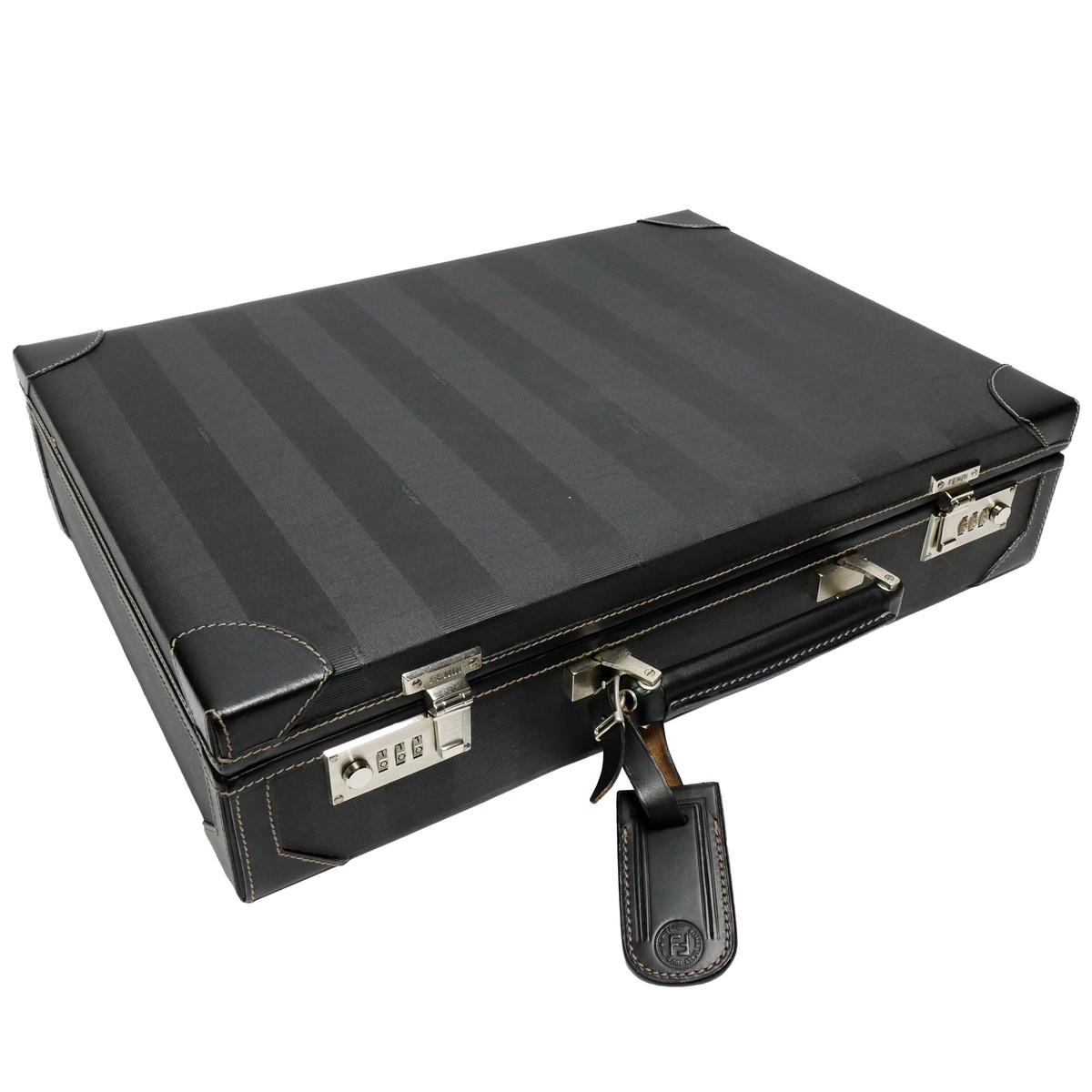 【レア】FENDIのヴィンテージレザーケース FENDI Briefcase Old FENDI 80'S Attache Case Stripe Black Leather