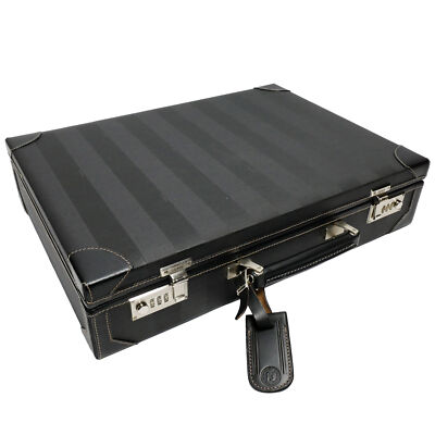 FENDI Briefcase Old FENDI 80'S Attache Case Stripe Black Leather