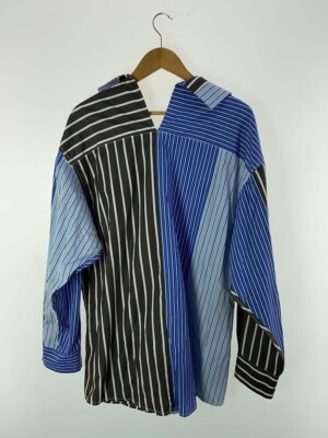 MARNI 長袖シャツ 円形模様 ネイビー/ブラウン サイズ42 MARNI Color-Block Striped Cotton Shirt Multicolor Long