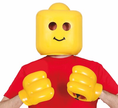 ERWACHSENE Ziegelkopf Kostüm Helm Maske & Hände Blockkopf Ziegel Kostüm