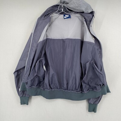 Vintage Nike Windbreaker Hooded Jacket Mens Large Gray Full