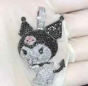 Authentic 3Ct Round Cut Real Moissanite Cartoon Cat Charm Pendant 14K White Gold Plated