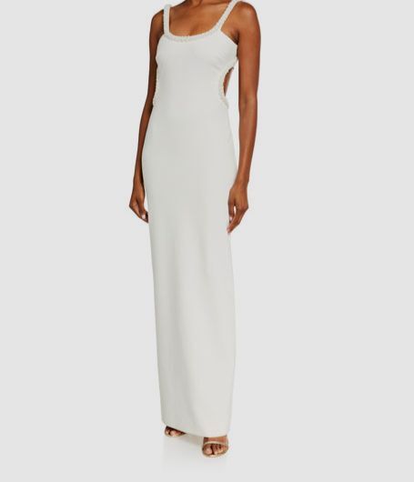 $398 Likely Women's Solid White Sleeveless Pearl Trim Column Gown Dress Size 0