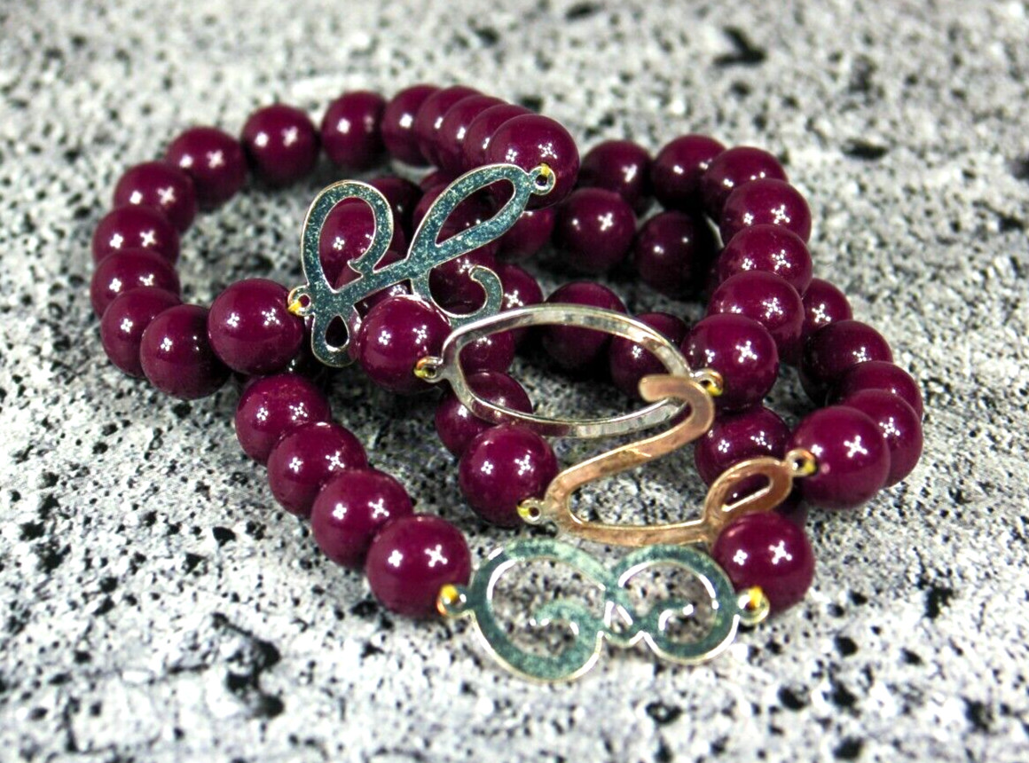 Love Purple Beaded stackable stretch bracelets 4 - image 1