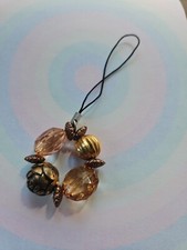 Beaded Phone Charm Gold Bronze Flower