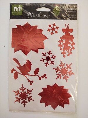 Making Memories Foil Stickers Mistletoe Poinsettias Cardinal Snowflake No. 32977