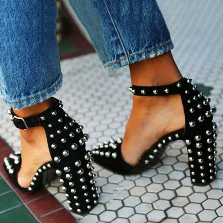 Block studded heels cheap