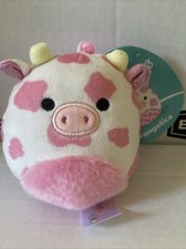 X Squishmallows 3.5  Evangelica Valentines Pink Spotted Cow Plush Clip Bent Tag