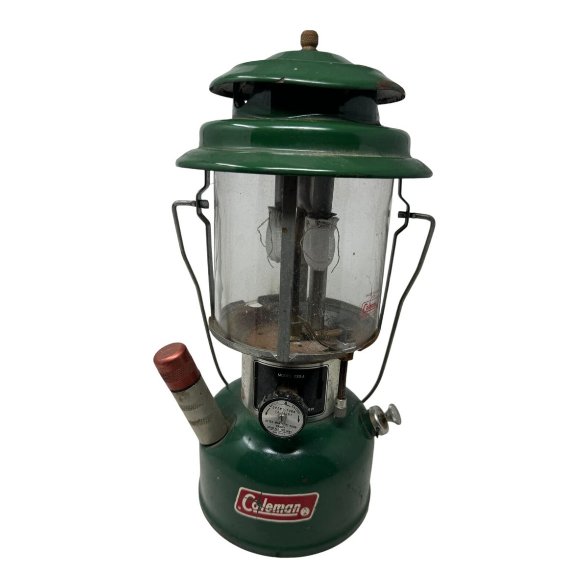 Vintage Coleman 220J 1978 Green Camping Lantern With Dual Mantles