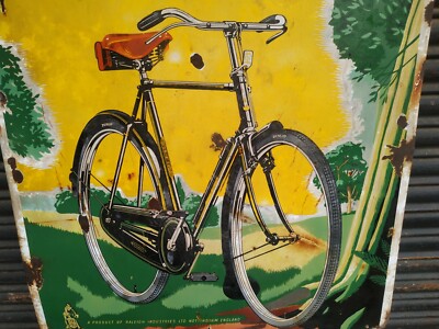 Vintage Altes Porzellan Emaille Schild ROBIN HOOD CYCLE RALEIGH Nottingham