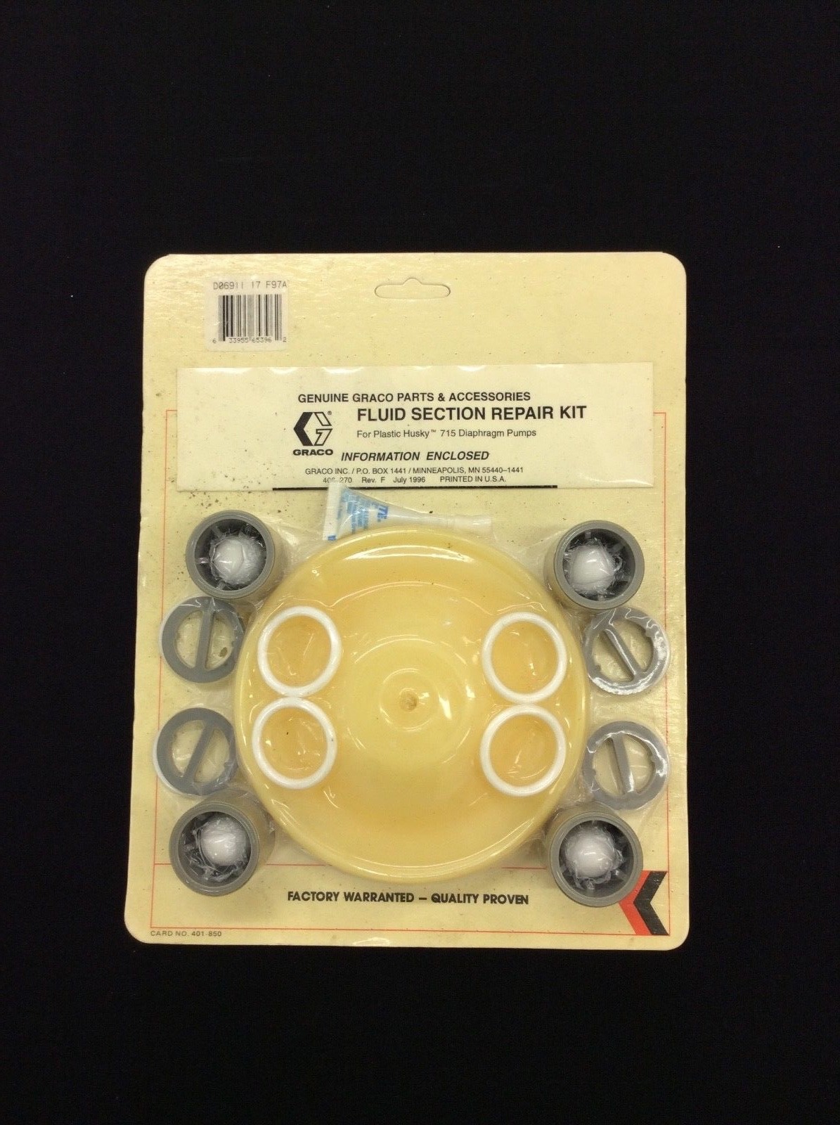 Genuine GRACO D06911 17 F97A Fluid Section Repair Kit for 715 Diaphragm