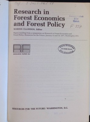 Research in Forest Economics and Forest Policy Clawson, Marion: