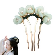 Jade Flower Hair Pin Chinese Stick Retro Chignon Traditional Styling Accessory