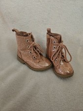 Toddler Girls Size 5 Pink Glitter Lace Up Zip Up Combat Boots - Gently Worn 5T