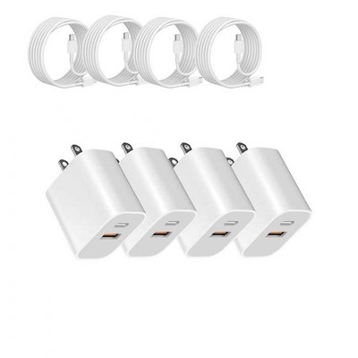 USB Power Block，wall Charging Adapter, Dual-Port Charger with to Cables for i...