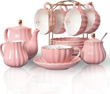 Porcelain Tea Sets 8 OZ Cups  Saucer Service for 6 W/ Teapot Sugar Bowl