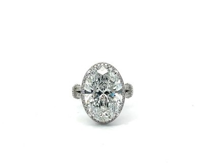 3.05 Ct Oval-Cut VVS1 Moissanite Bezel Engagement Ring 14k White Gold Finish