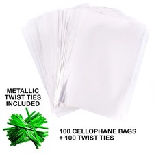 100 Clear Cellophane Sweet Bags with Ties for Cookie Cake Kids Sweets Display