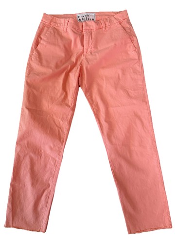 Frank & Eileen Wicklow Raw Hem Cotton Chino Cropped Coral Pants Size 4- In USA