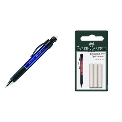 Faber-Castell Grip Plus 07 Pencil- Metallic Blue &Spare Eraser for Grip Plus Mec