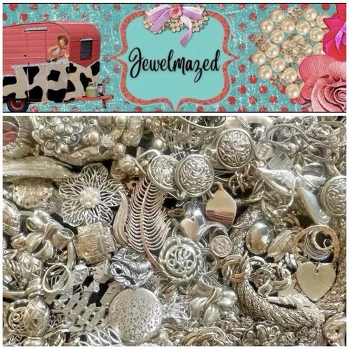 Mystery SILVER TONE Costume Jewelry Lot Vintage LB Wearable Necklace Chains +