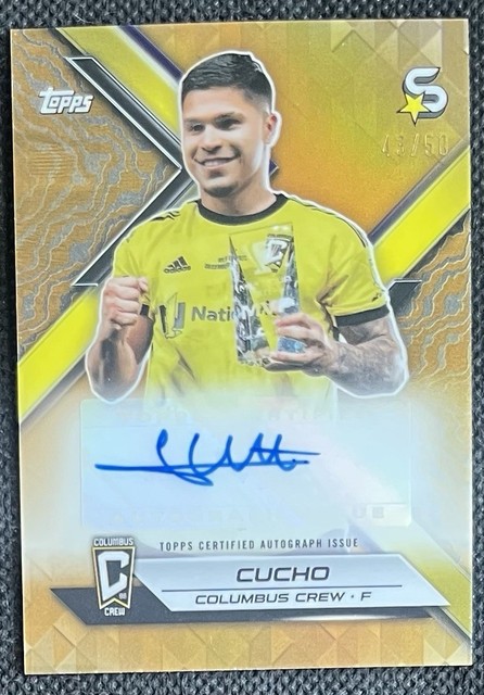 Cucho 2024 Topps MLS Superstars Gold Refractor Auto /50 Columbus Crew Real Betis