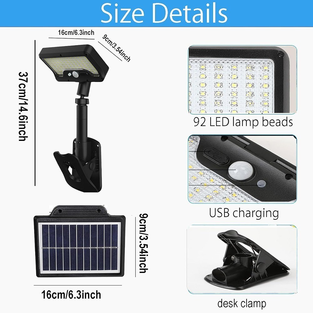 1Pack Clip On Solar Lights Outdoor Motion Sensor 92 LEDs Fence Deck Lights