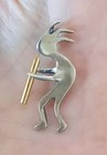 Kokopelli Sterling Fertility Player W/Gold Tone Flute Pendant Drop + Free Ship   — photo 1