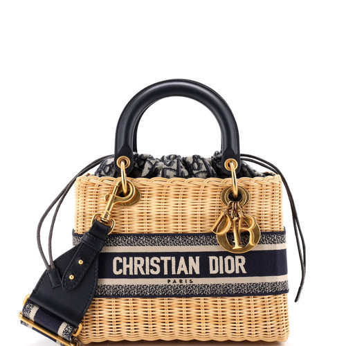Christian Dior Lady Dior Bag Wicker and Oblique Canvas Medium