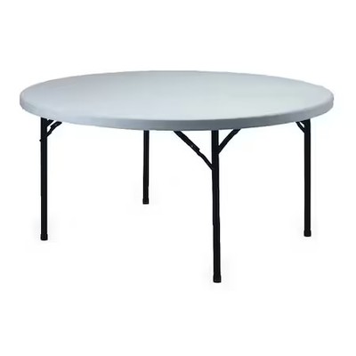Round Folding Table, 60'' Dia. W, 30'' H, Blow Molded Polypropylene Top, White,