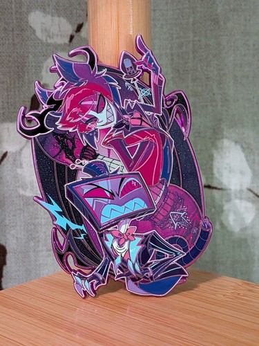 Hazbin Hotel Vox Alastor Purple Chrome Enamel Pin Jumpjewelpins Radiostatic 