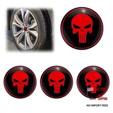 YoRise 4PCS Skull Car Wheel Hub Center Cap Sticker, 2.2" Metal Wheel BlackRed