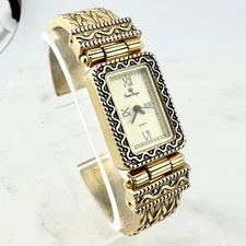 Premier Designs Cuff Watch Womens Gold Tone Rectangular Quartz Dial, New Battery