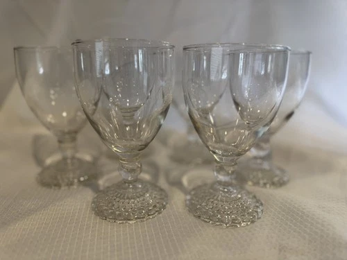 Vintage Set of 6 Anchor Hocking Bubble Foot Clear Footed Juice/Wine Goblets.