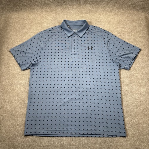 Under Armour The Playoff Polo Shirt Mens XL Blue Geometric Performance Golf - Picture 2 of 9