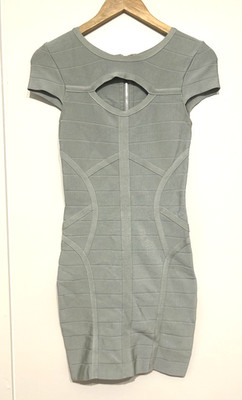 BEBE Cutout Stretch Ribbed Bodycon Dress Grey Small
