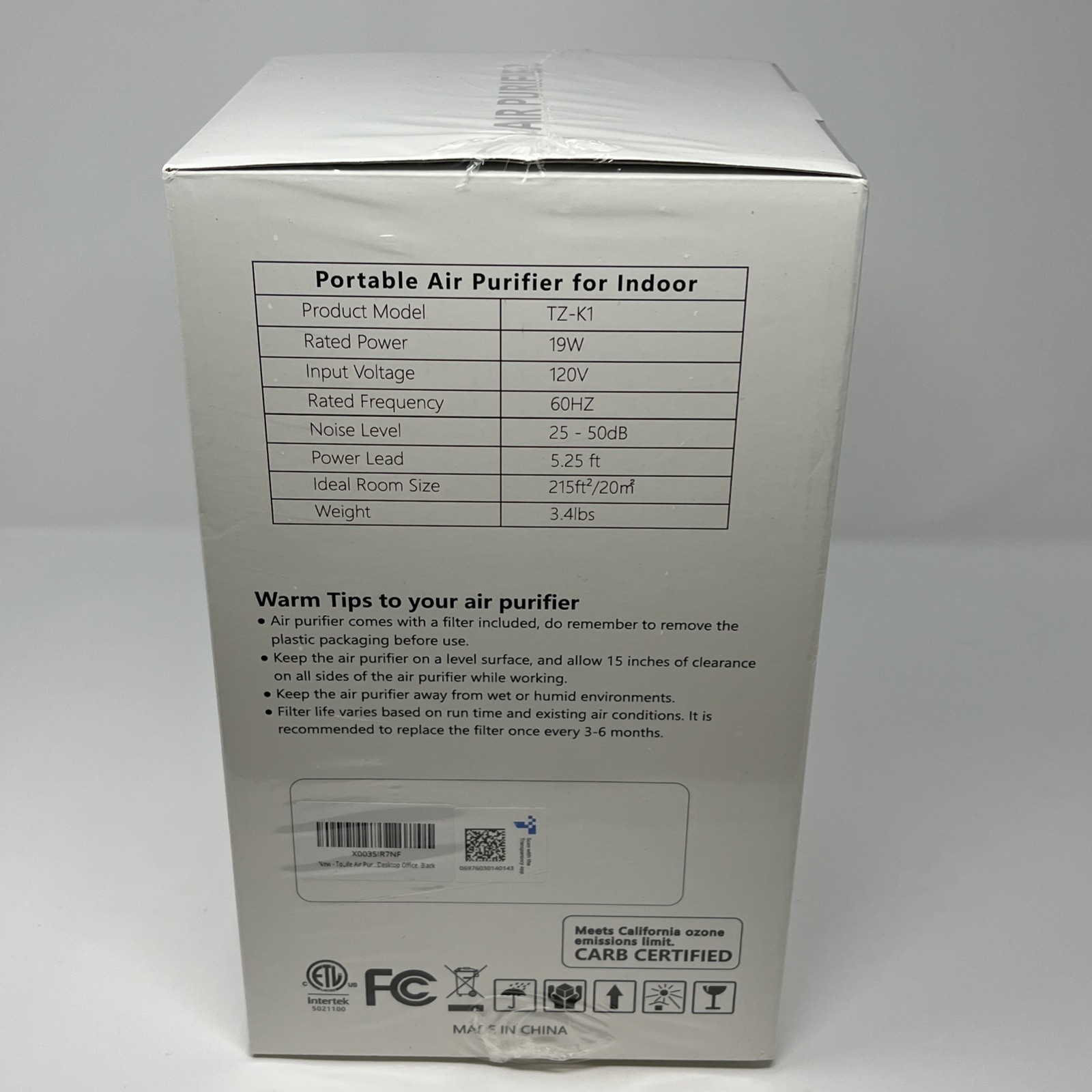 ToLife Bedroom Air Purifier HEPA Captures 99.97% Particles TZ-K1 Up to 250sq ft