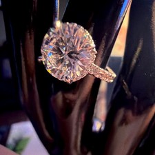 Round Halo style Moissanite Prong Setting 925 Silver Engagement Ring Size 6.5