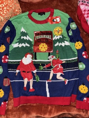 Blizzard Bay Mens Ugly Christmas Sweater Santa Pickleball Drink Pocket L NWT