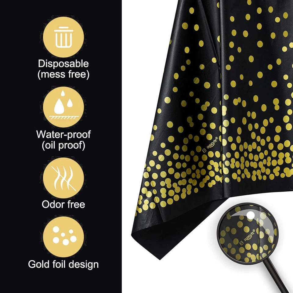Black and Gold Disposable Tablecloth for Party Gold Dot Rectangular Plastic T... - Image 3 of 4