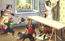 Anthropomorphic Cats Performing Home Improvements - A Mainzer Postcard