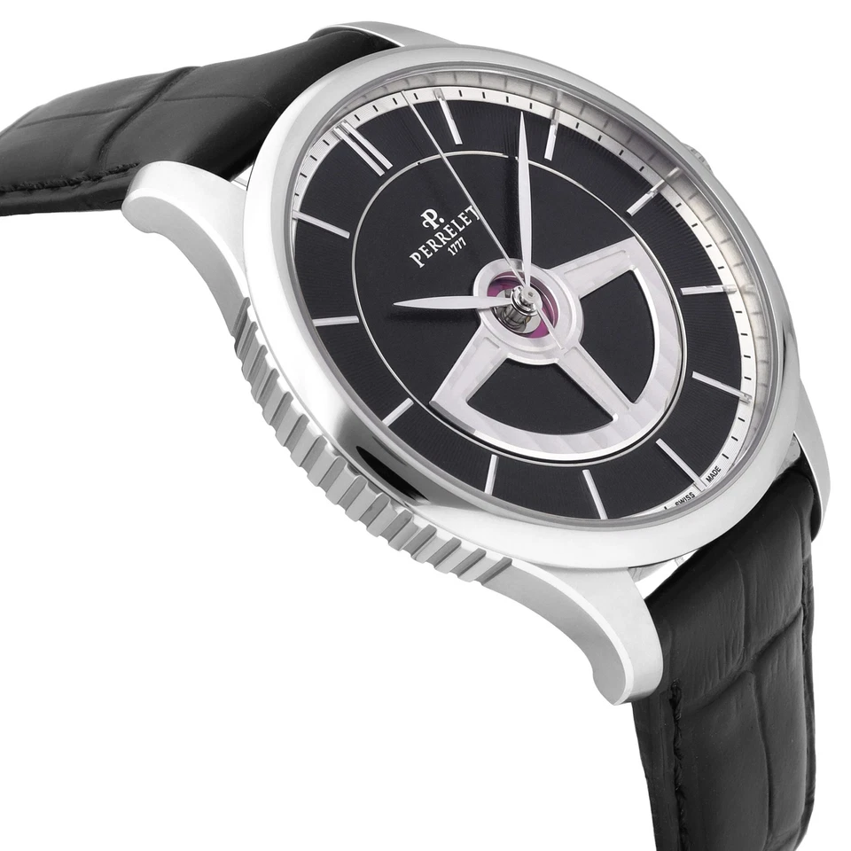 Relógio masculino automático Perrelet duplo rotor mostrador preto 42,5 mm A1090/C - Imagem 3 de 4