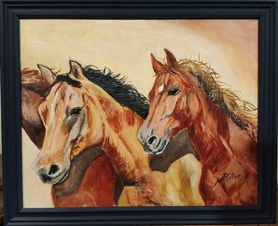 Original Western Oil Painting ''Feelin' Their Oats'' by Marc Bitler