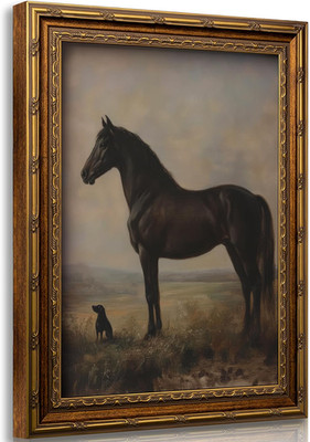Vintage Gold Framed Horse Wall Art Horse and Dog Canvas Wall Decor Rustic Far...