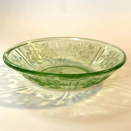 Federal Sharon Uranium Cabbage Rose 5" Depression Glass Small Bowl Trinket Dish