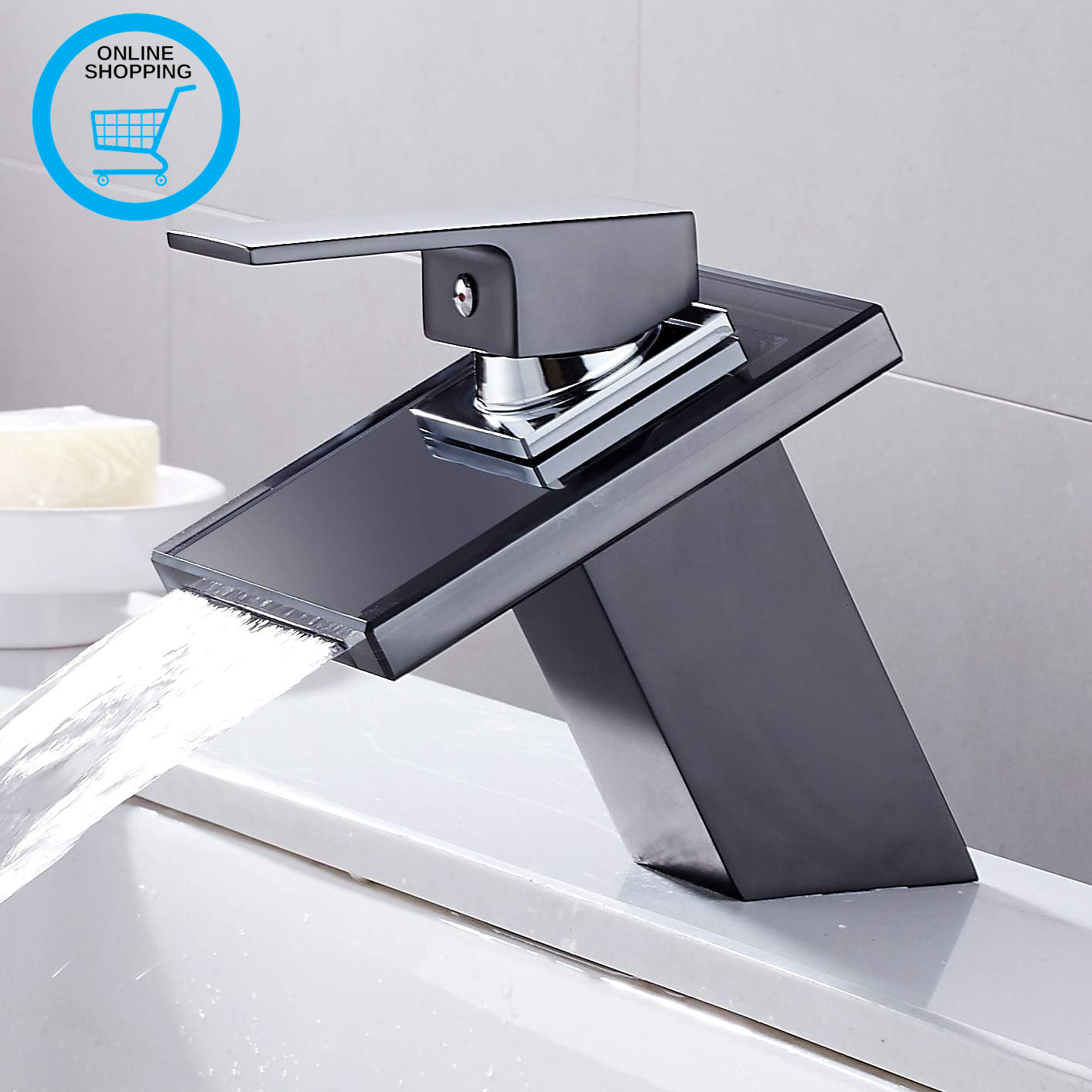 Waterfall Basin Sink Mixer Tap Chrome Modern Bathroom Lever Faucet Glass Spout S