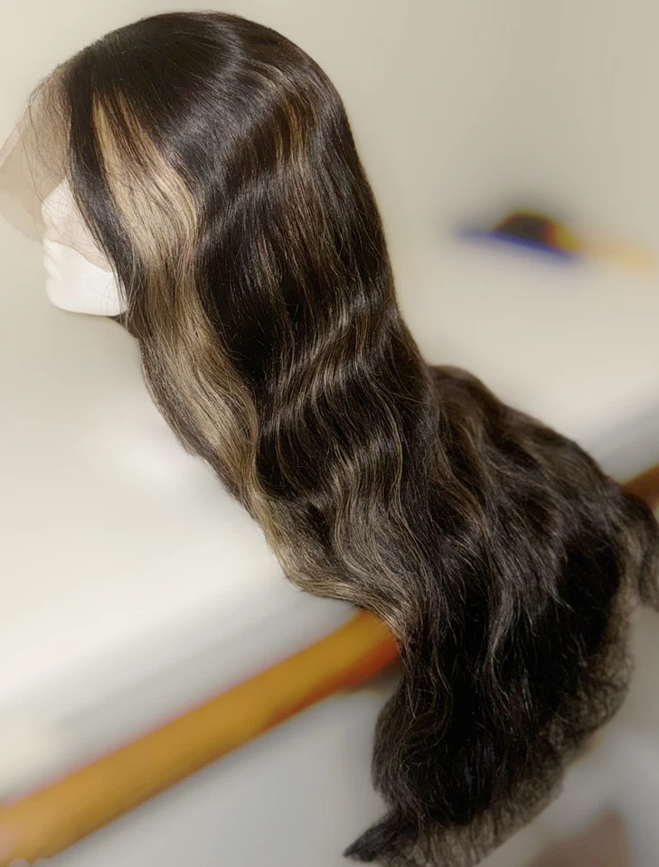 28 Inch,Black W/Blond Highlights,Body Wave Style, 100% Human Hair,Lace Front Wig - Image 3 of 4