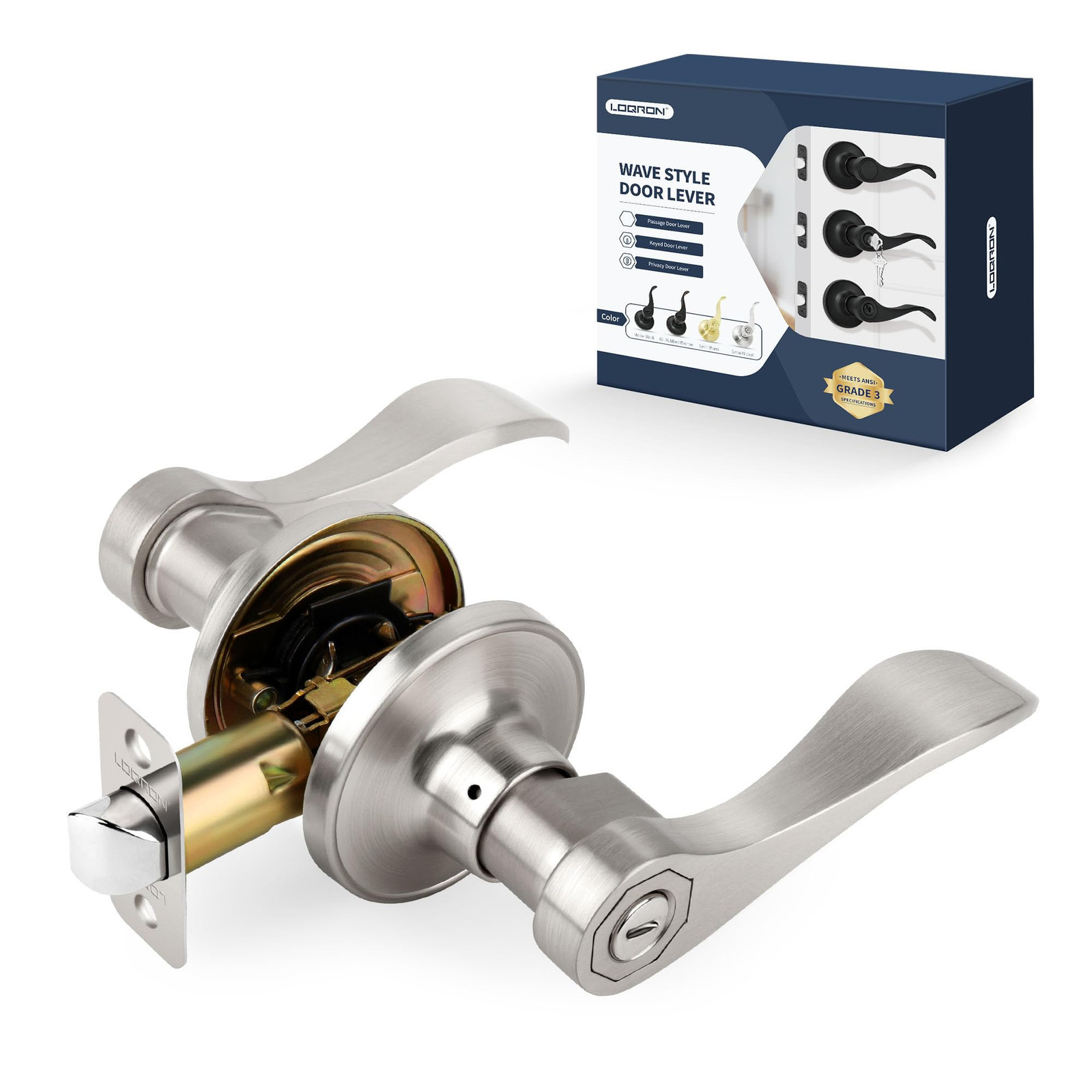 Wave Style Door Lever Privacy Door Handle, Keyless Interior Lever Reversible ...-image