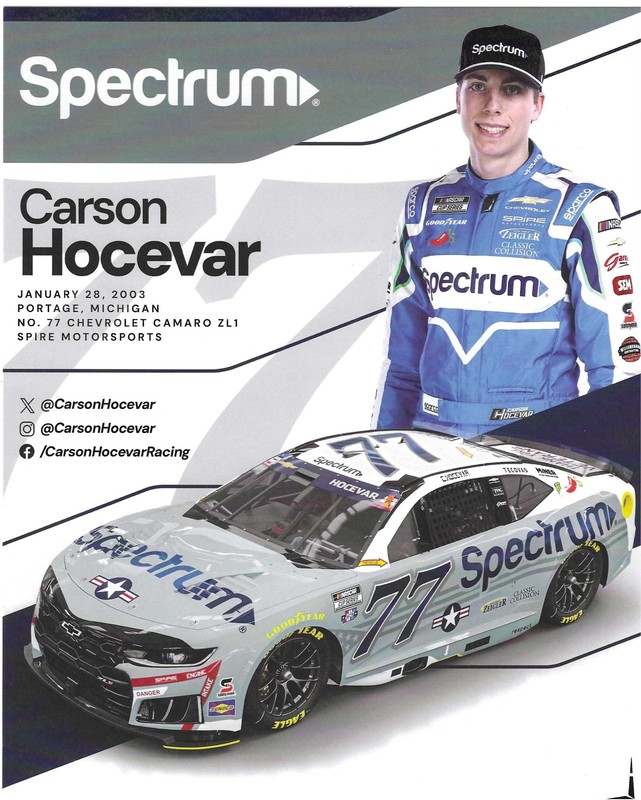 NEW! 2026 CARSON HOCEVAR #77 NASCAR  CUP  SPECTRUM  2ND VER. SAN DIEGO POSTCARD!